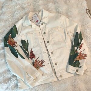 Chico’s Tropical Embellished Denim Jacket with Rhinestone Details